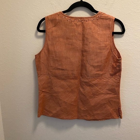 J. Jill 100% Linen Beaded Boho Indie Crossover Top Size 10 - Picture 2 of 5